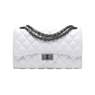 Women Quilted Leather Crossbody Shoulder Bag with Chain