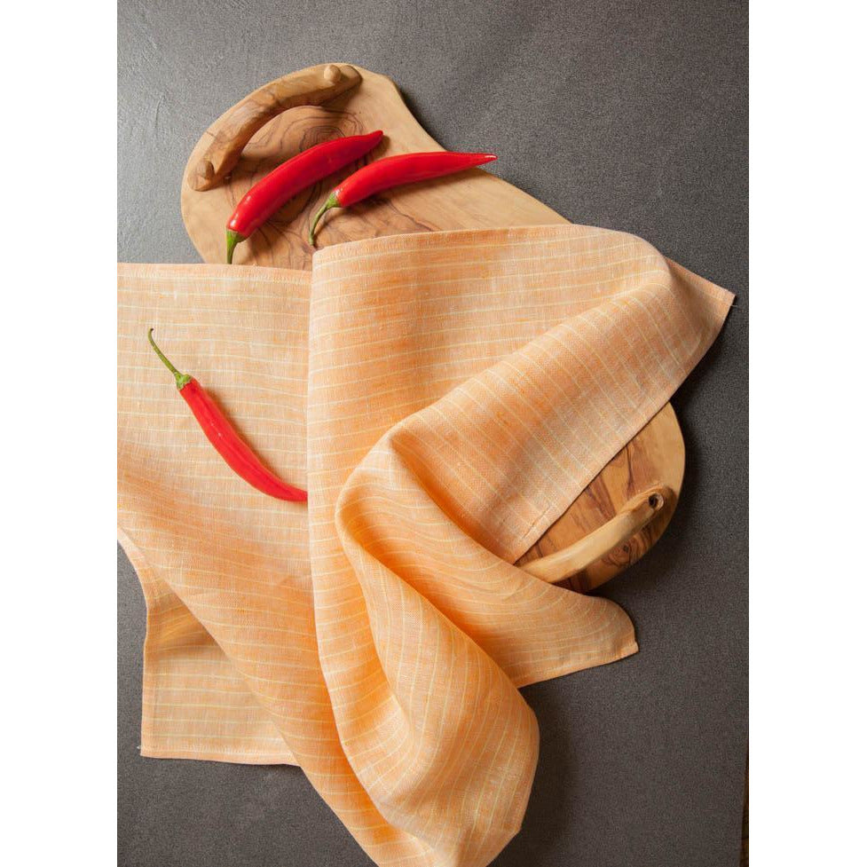 arman tea towel apricot with yellow stripes