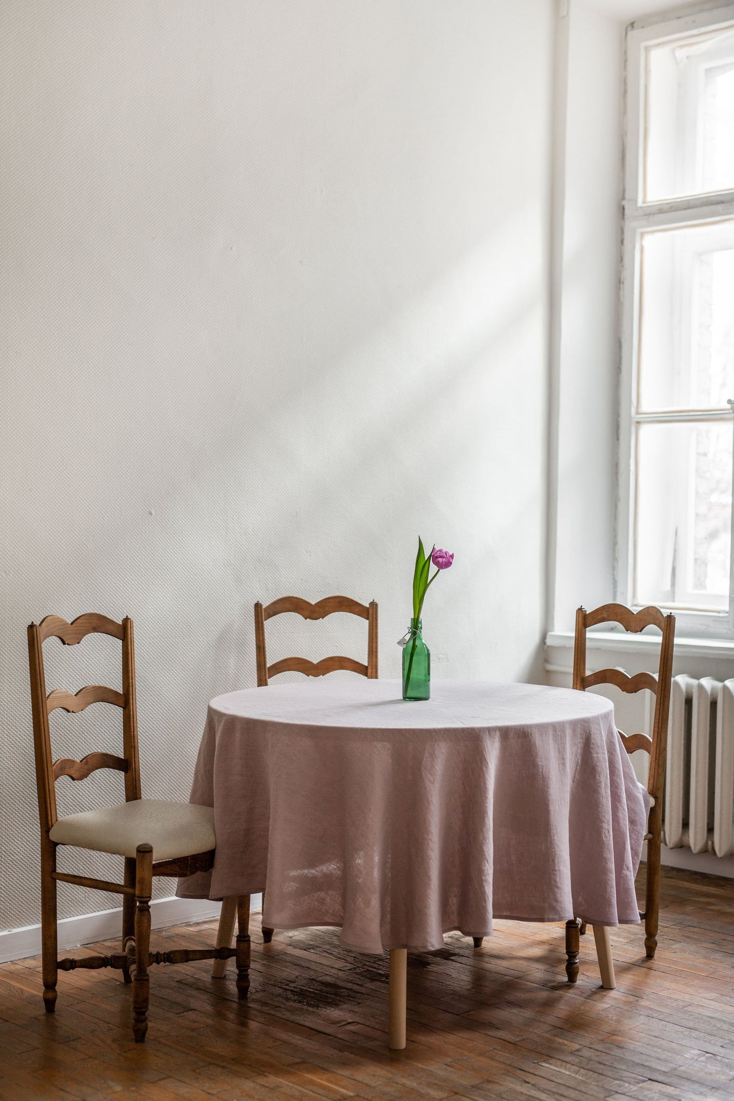 Round Linen Tablecloth Cream