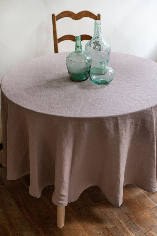 Round Linen Tablecloth Rosy Brown