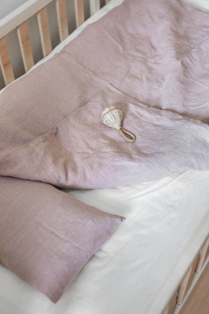 Linen Baby Bedding In Dusty Rose