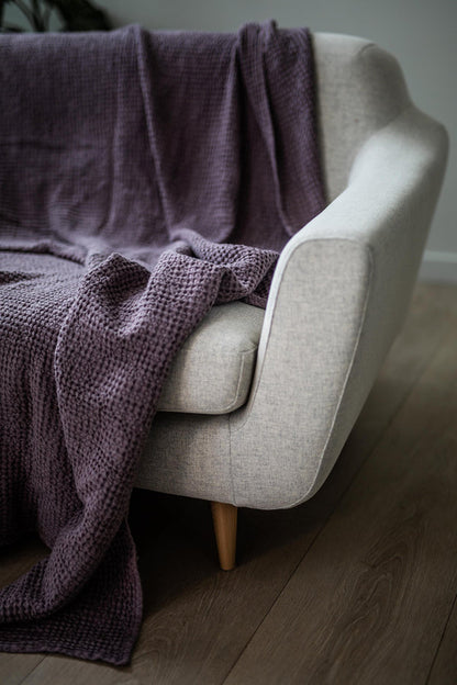 Linen Waffle Bed Throw In Dusty Lavender