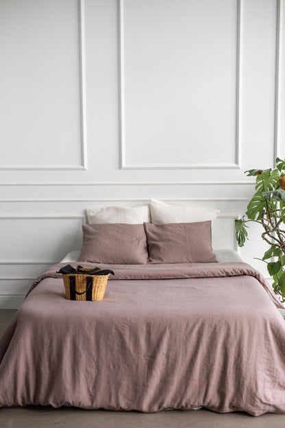 linen bedding set in rosy brown