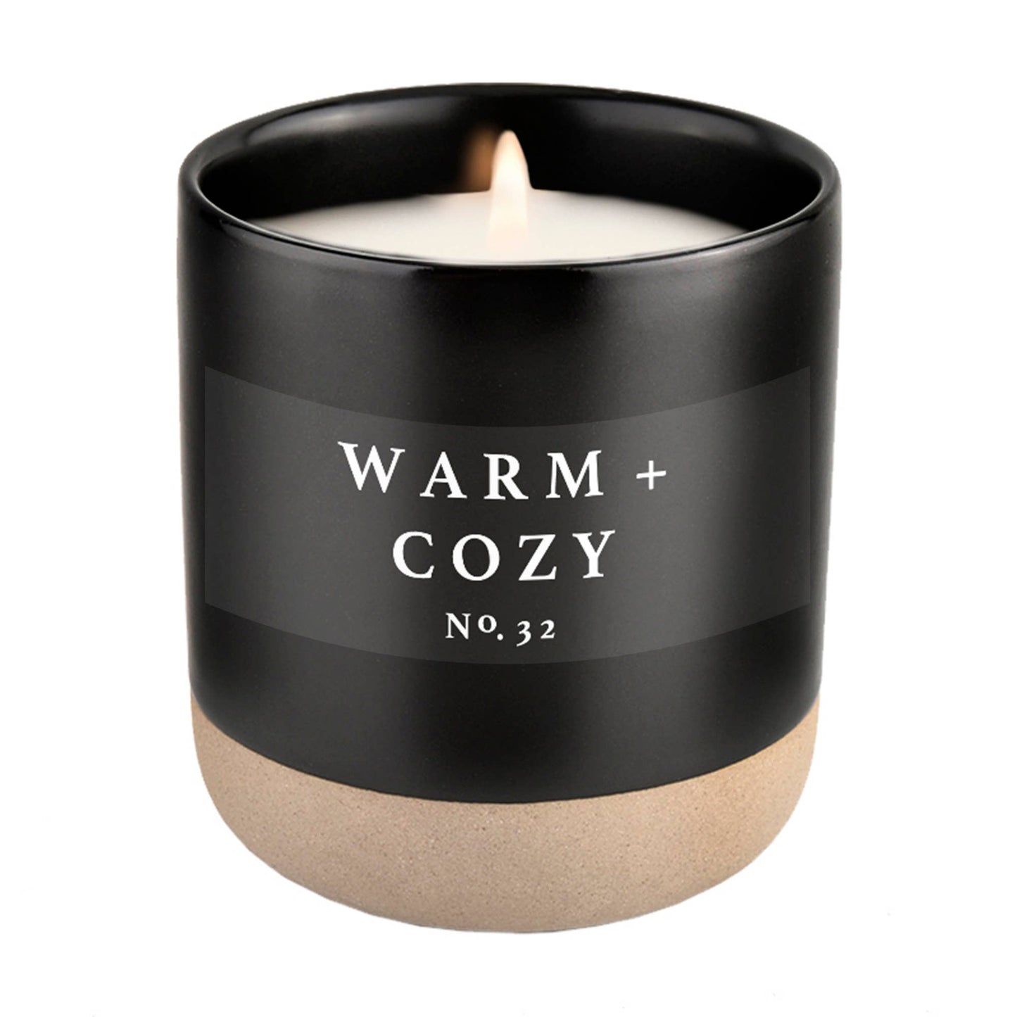 warm and cozy soy candle - black stoneware jar - 12 oz