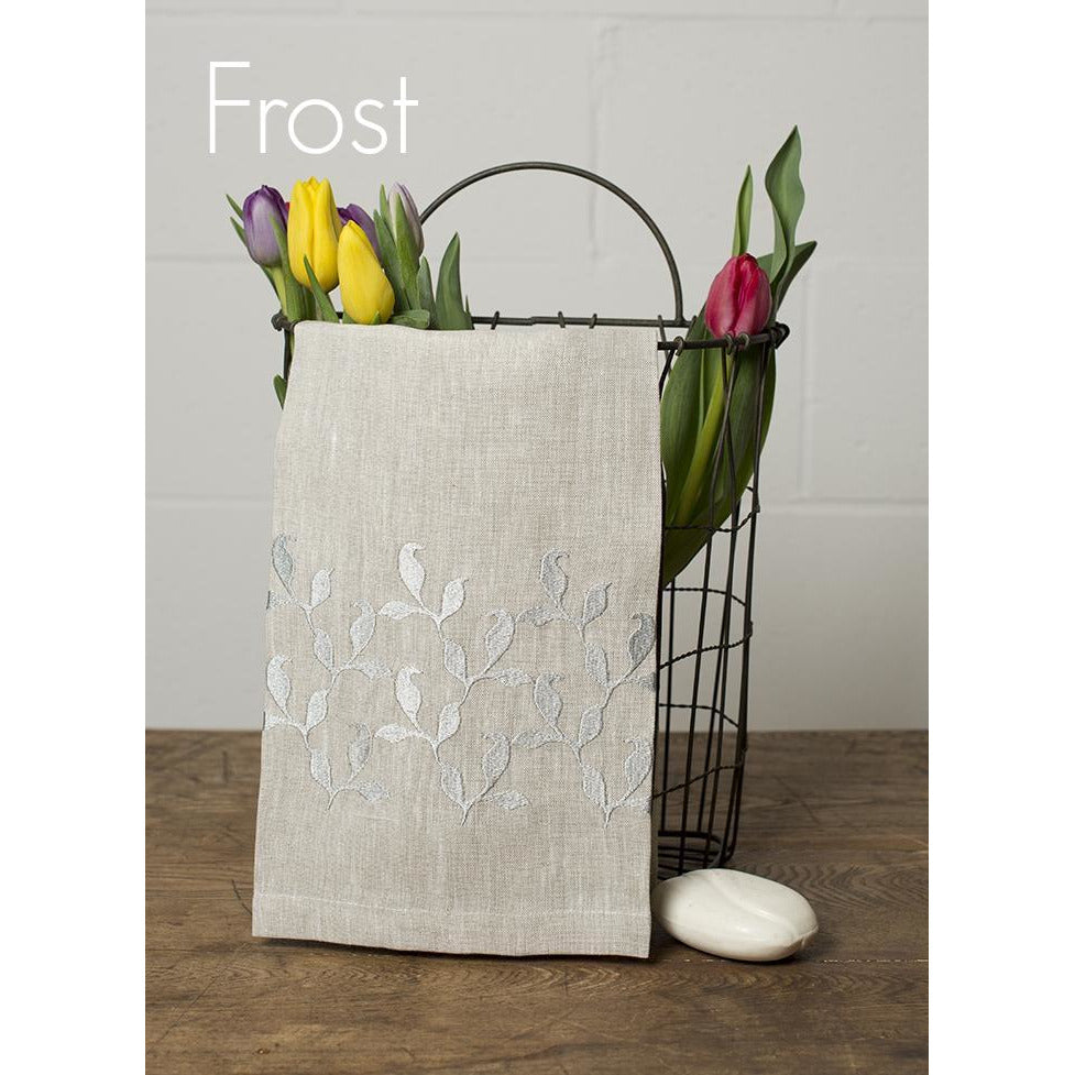 atlas embroidered hand towel (leaves) frost