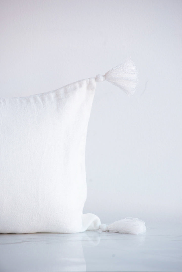 elba linen pillow cover with tassels white