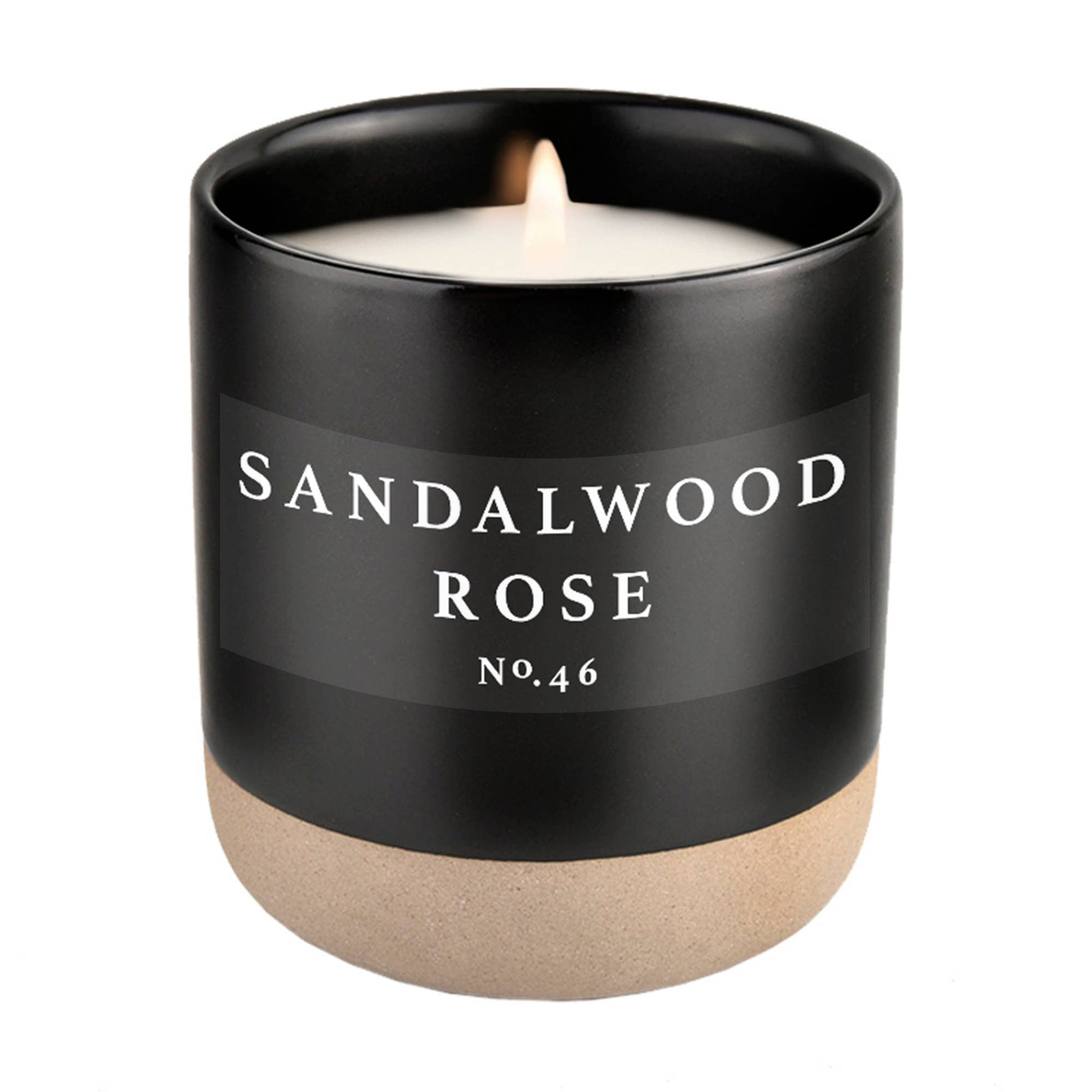 sandalwood rose soy candle - black stoneware jar - 12 oz
