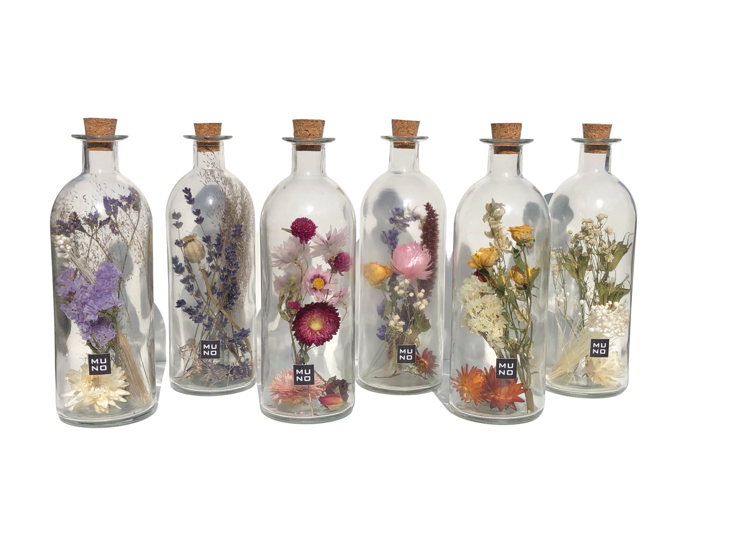 bottle with mini bouquet of dried flowers
