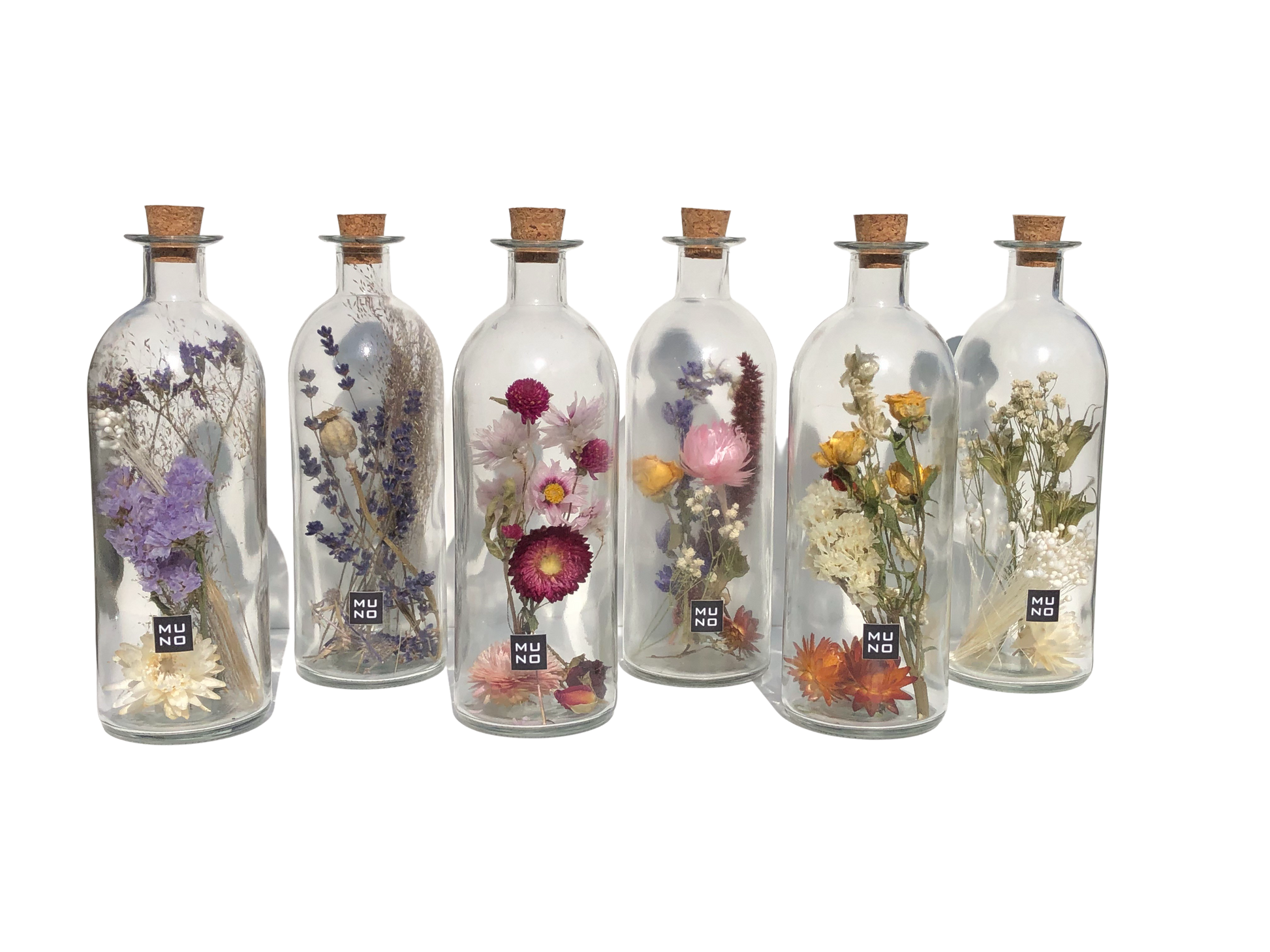 bottle with mini bouquet of dried flowers