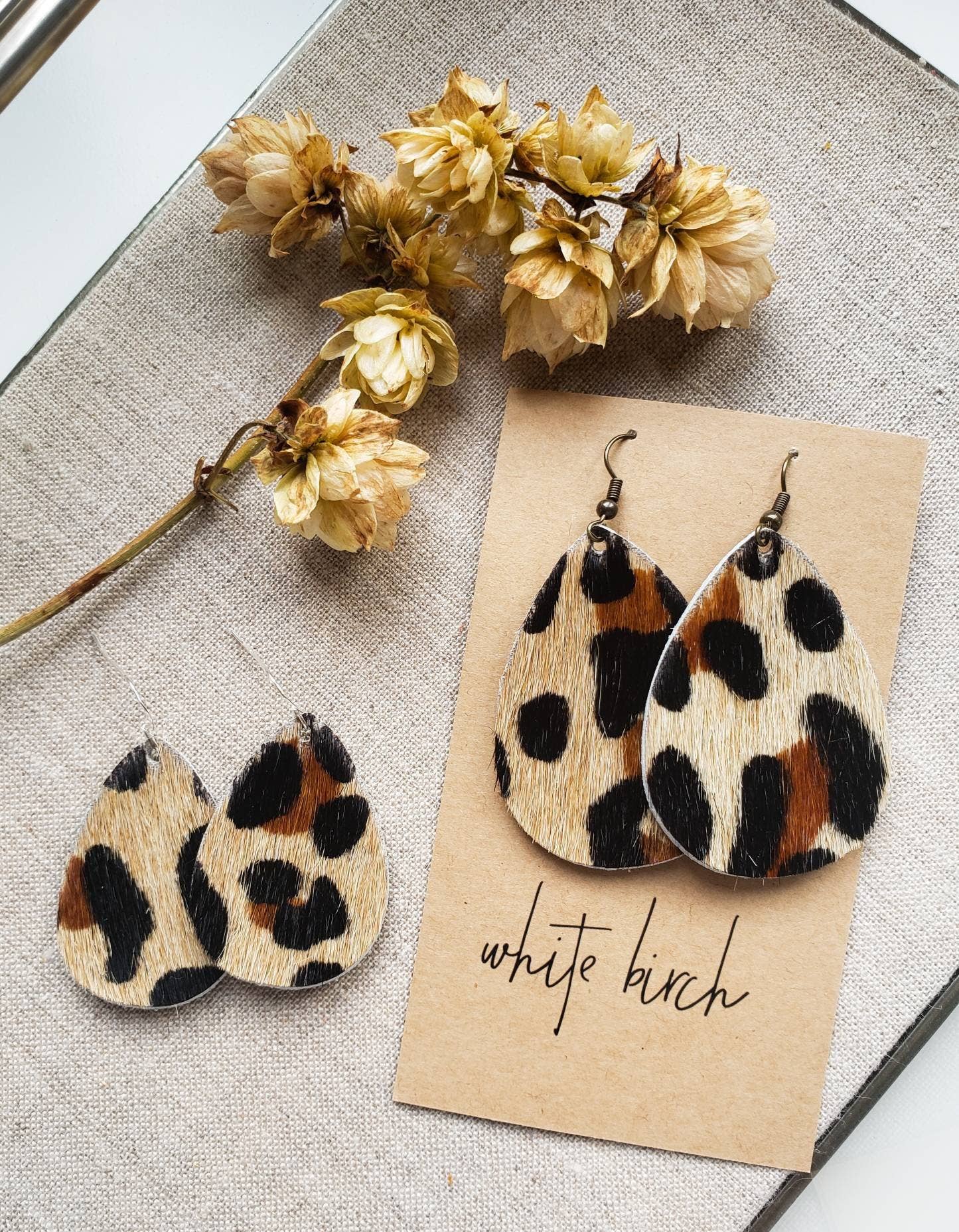 leopard print leather teardrop earrings