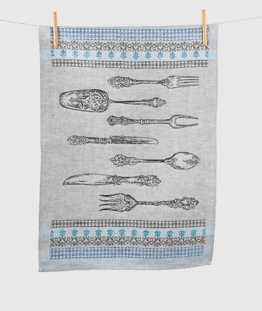 tavolo tea towel grey & blue cutlery
