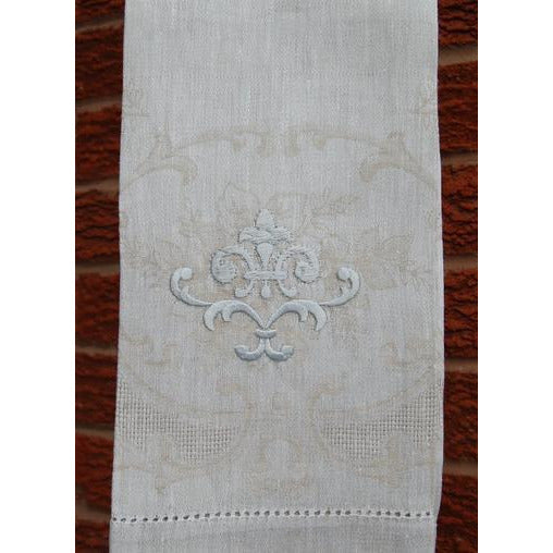 embroidered fleur de lis hand towel 18''x24'' / "alena" beige / embroidered fleur de lis