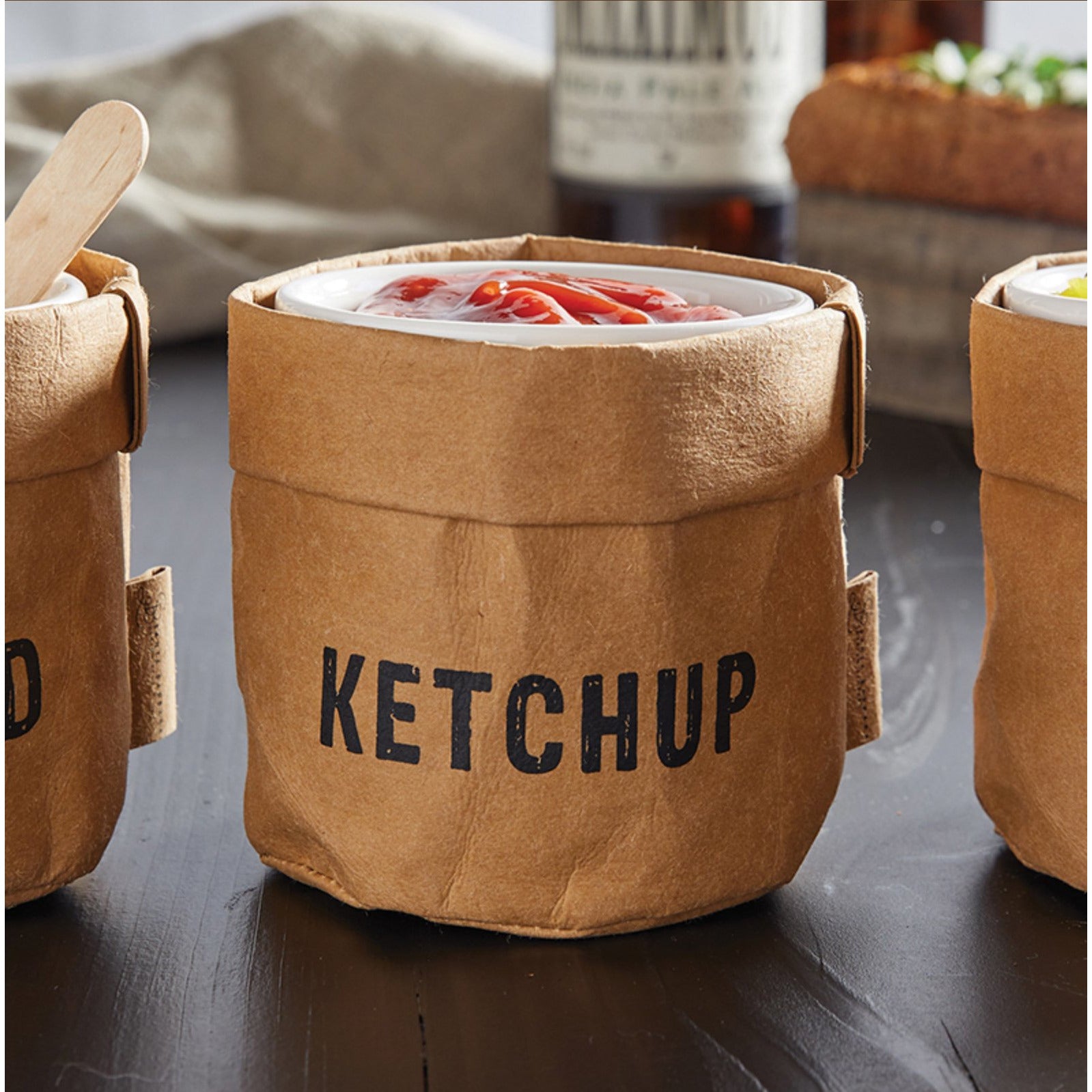 washable paper holder & ceramic dish set - ketchup