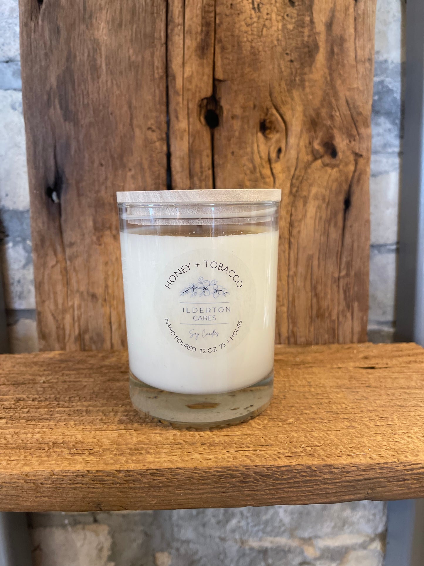 ilderton cares soy candles honey + tobacco