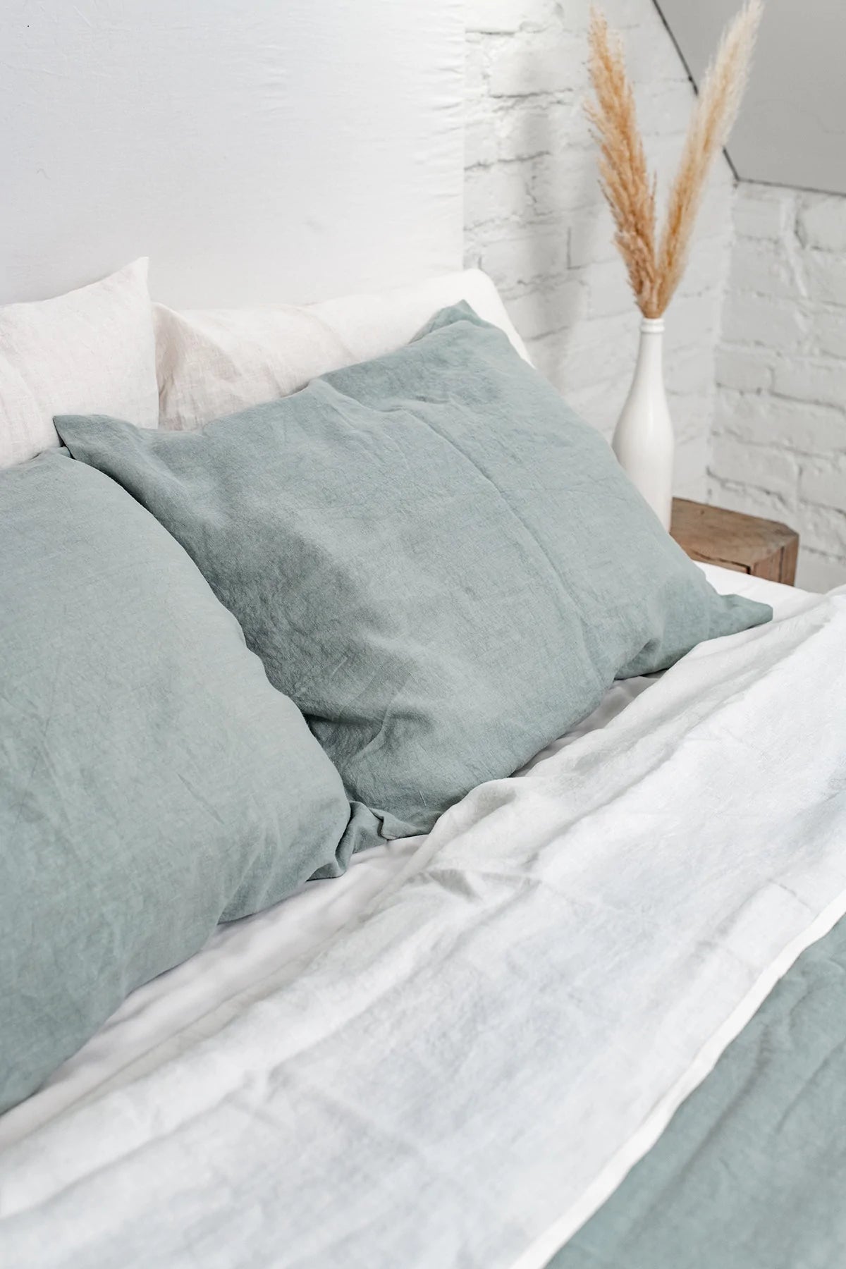 Linen Pillowcase in Sage Green