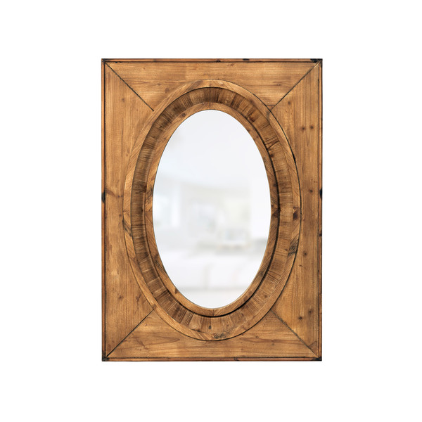 aged wooden framed oval mirror