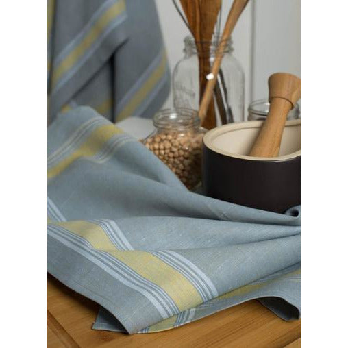 nora tea towel grey / striped yellow border