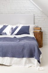 Linen Waffle Bed Throw In Blue Gray