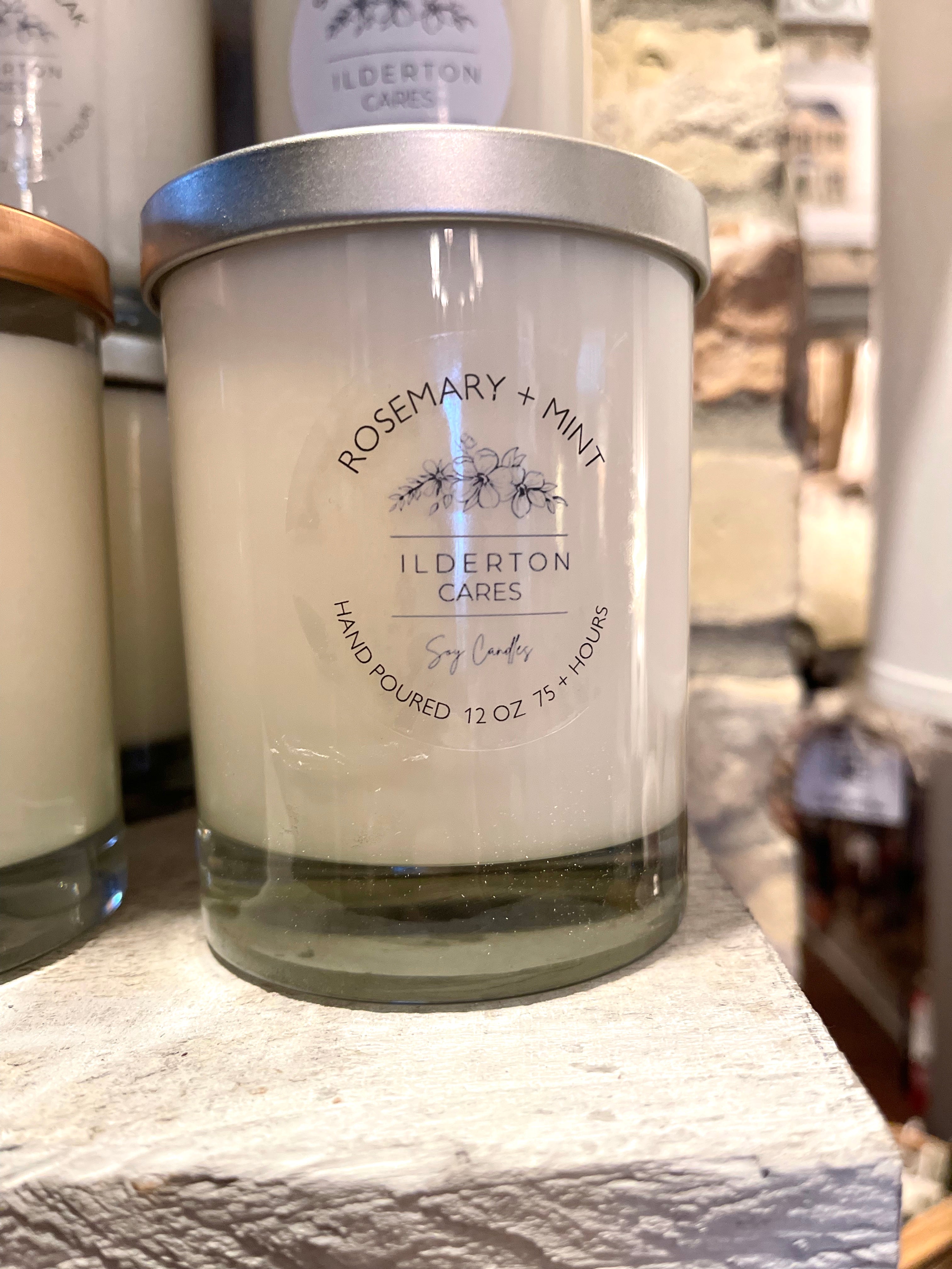 ilderton cares soy candles rosemary + mint