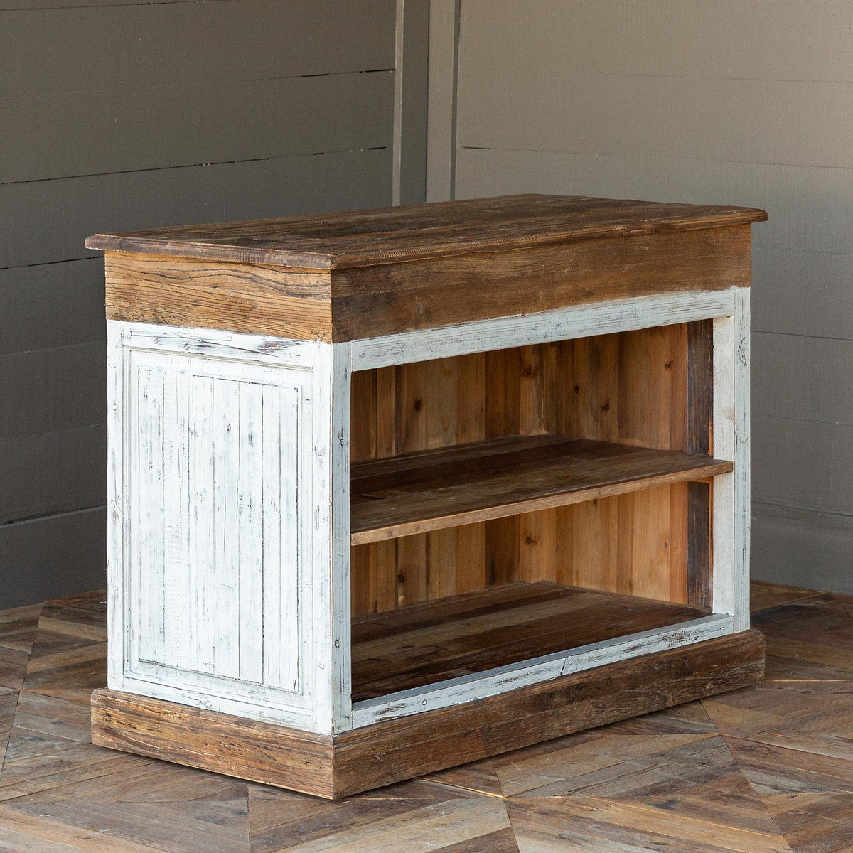 old elm topped painted  counter