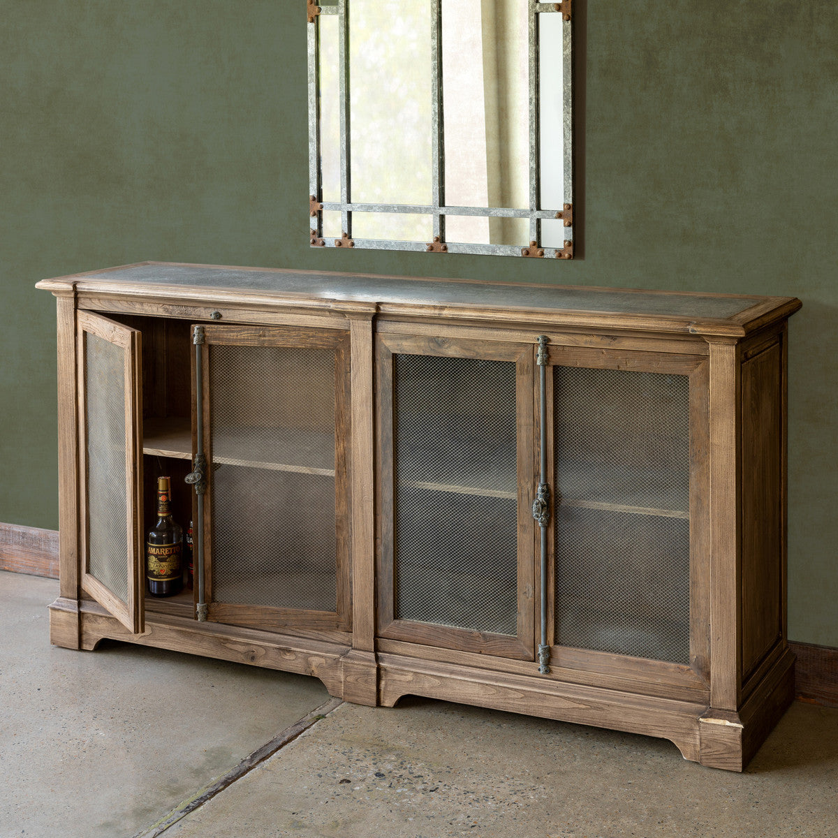 aged zinc top whisky cabinet