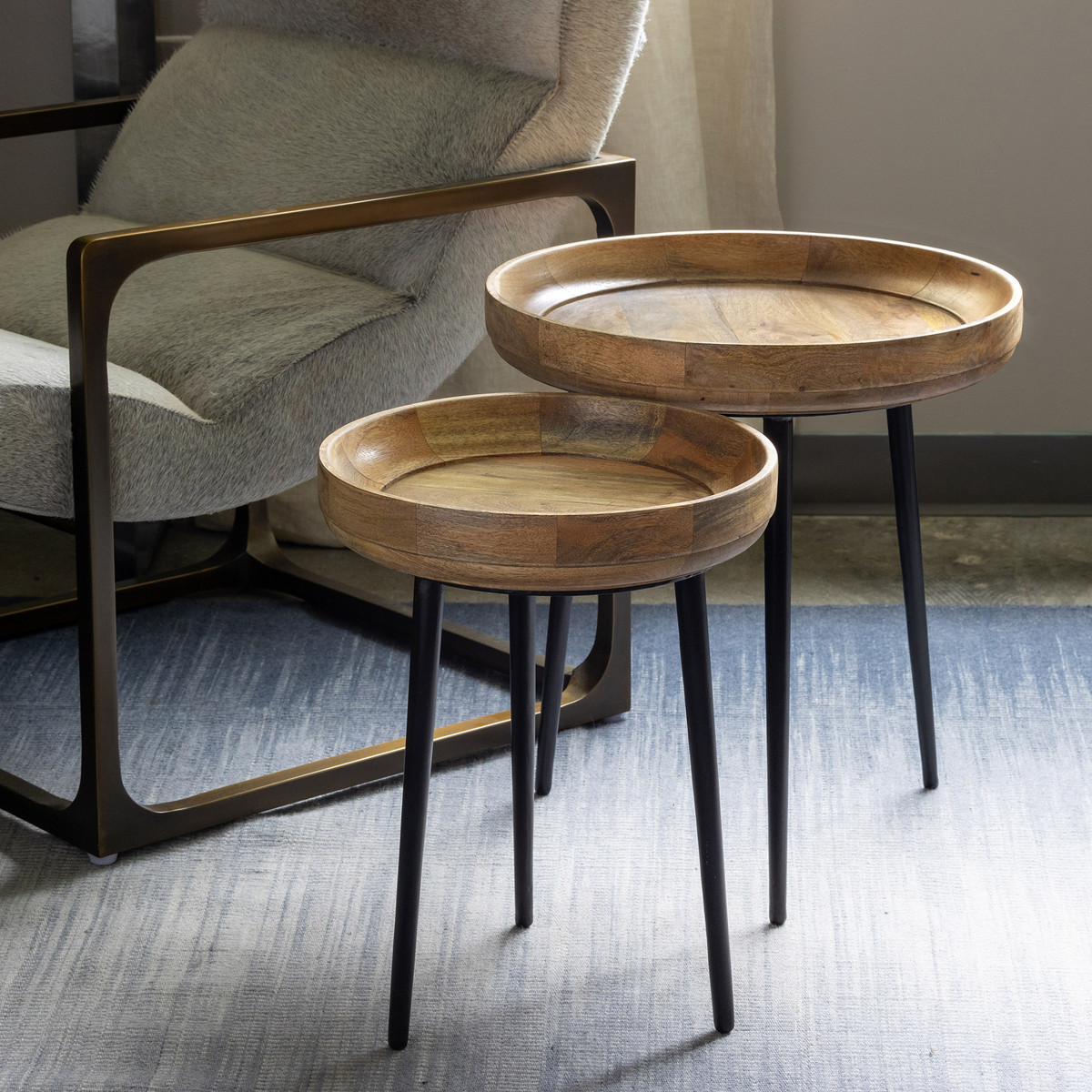 nested wood and iron occasional tables