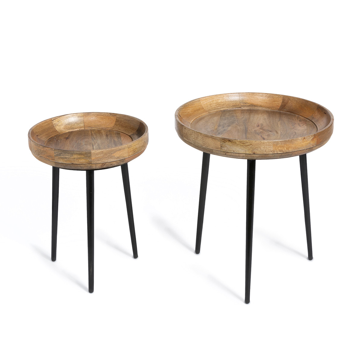 nested wood and iron occasional tables
