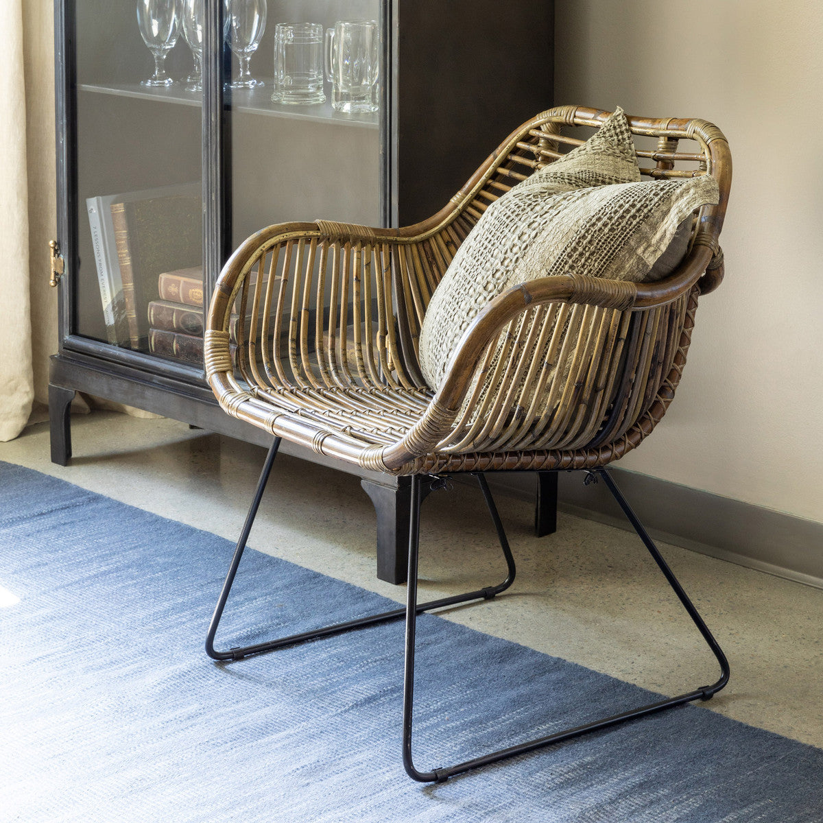 miller rattan and iron accent chair