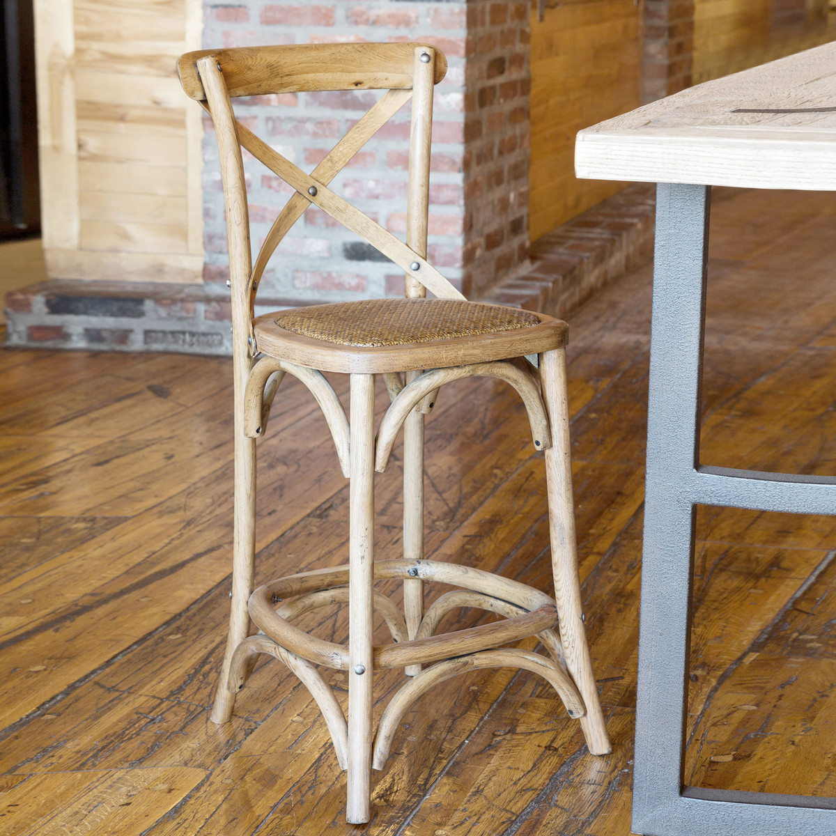 wooden cross back counter stool