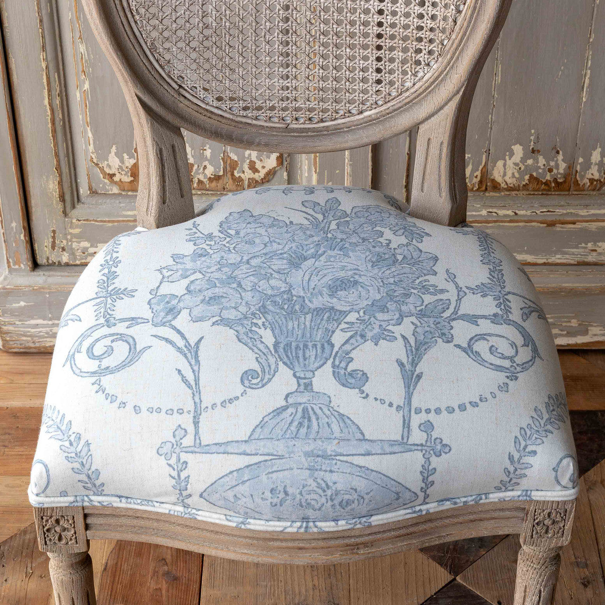 french blue bouquet cane back dining chair - set of two