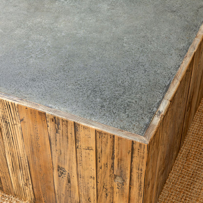 aged zinc top platform coffee table