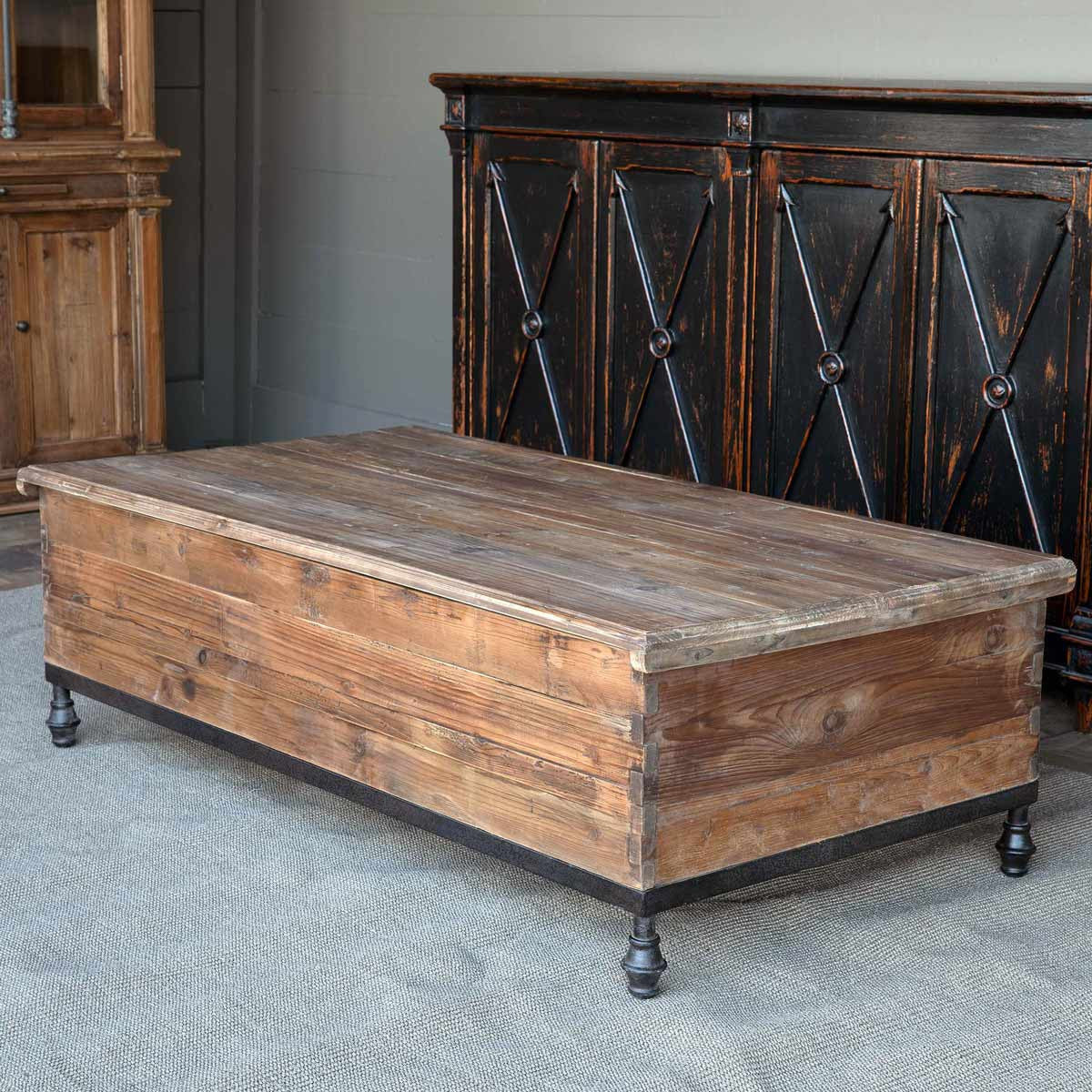 footed old pine trunk coffee table