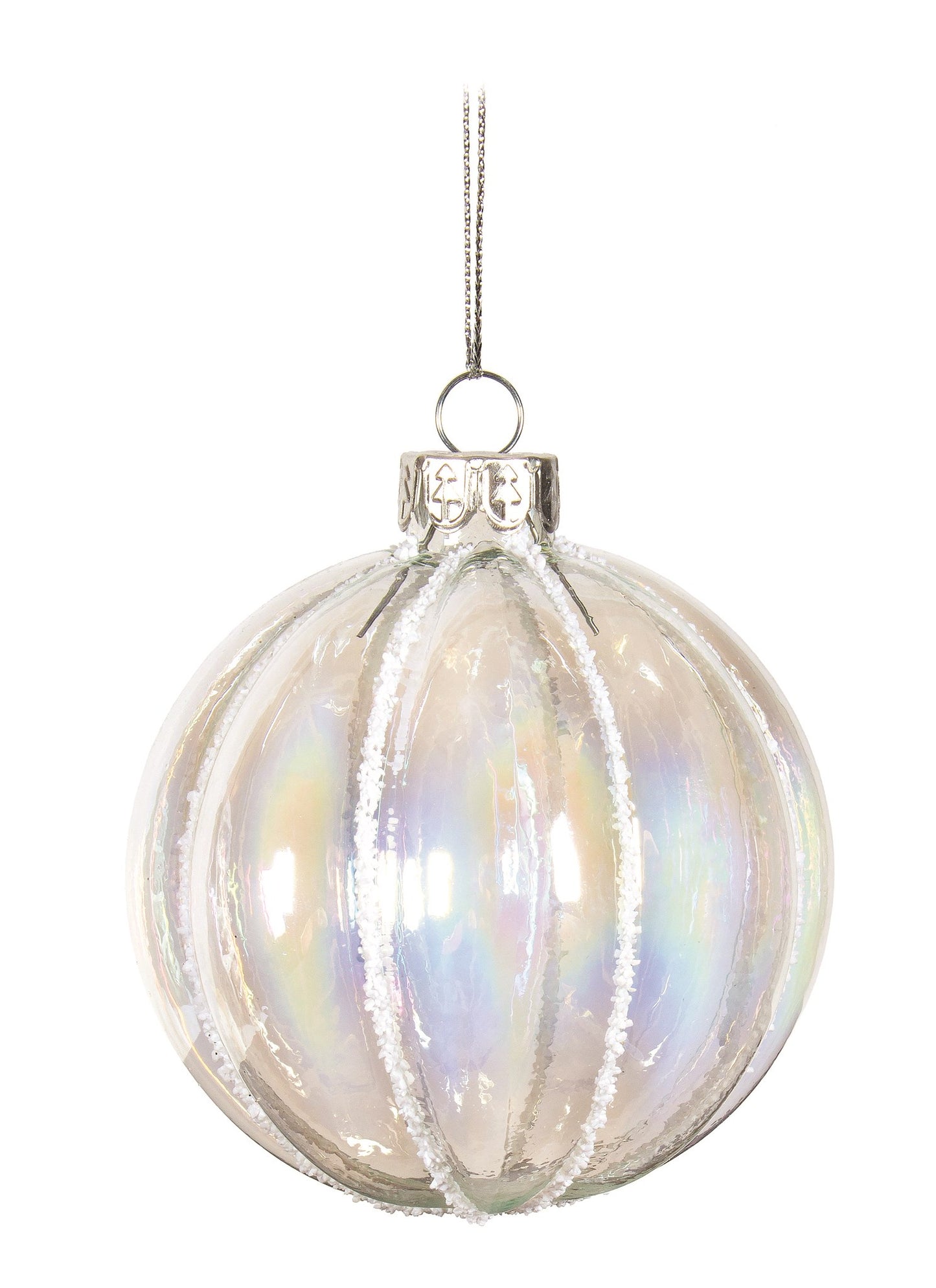 Clear Iridescent Glass Ribbed Ball Ornament