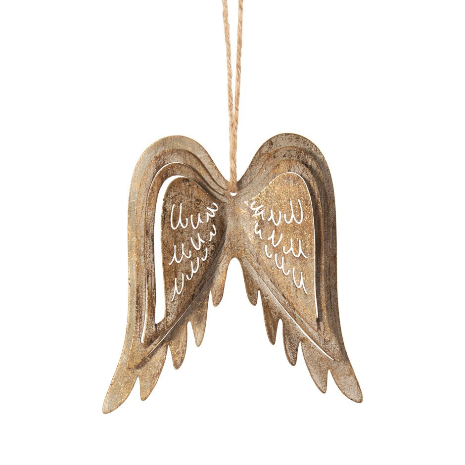 rustic gold metal angel wings ornament