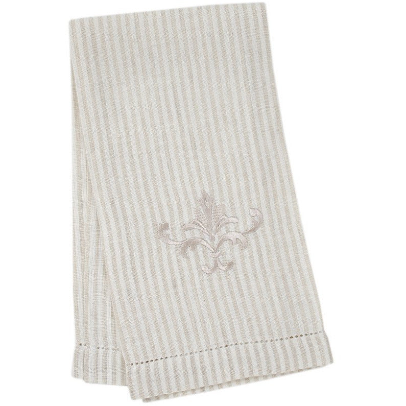 decorative embroidered hand towel 18''x24'' / "julie" cream / taupe stripes / decorative embroidery
