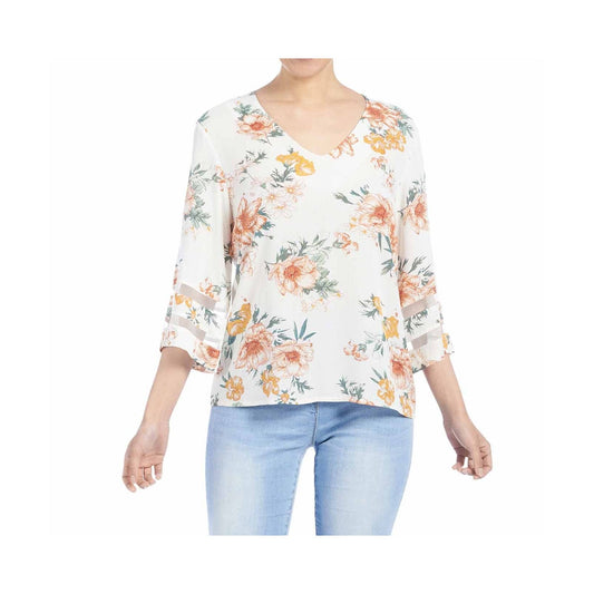 wildflower v-neck blouse - cream floral l/xl