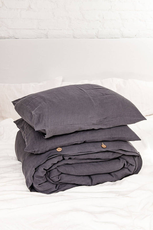 linen bedding set in charcoal