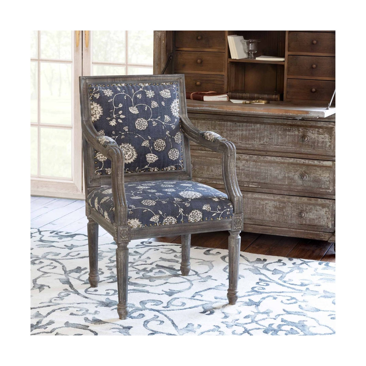 floral tapestry upholstered arm chair